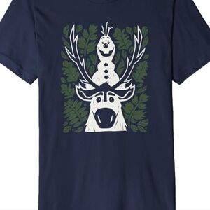 Disney Frozen II Navy Tee olaf sven floral unique back print blue white Elsa